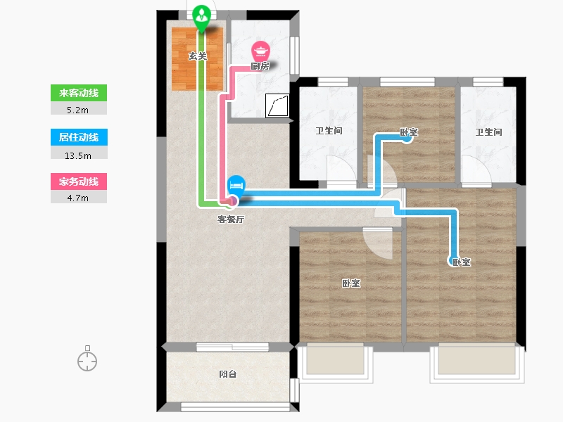 湖北省-武汉市-孔雀城大悦城控股问津兰亭-69.57-户型库-动静线