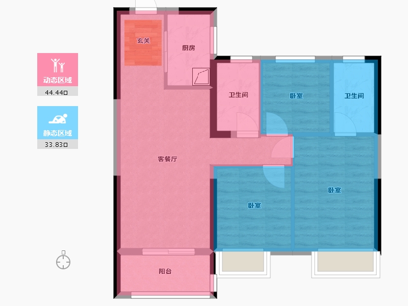 湖北省-武汉市-孔雀城大悦城控股问津兰亭-69.57-户型库-动静分区