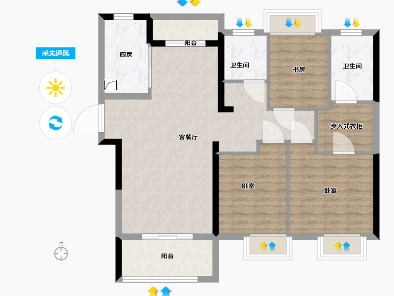 湖北省-武汉市-武地融创金麟壹号-93.50-户型库-采光通风