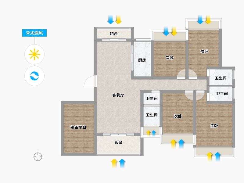 湖南省-娄底市-芙蓉贵府-126.93-户型库-采光通风