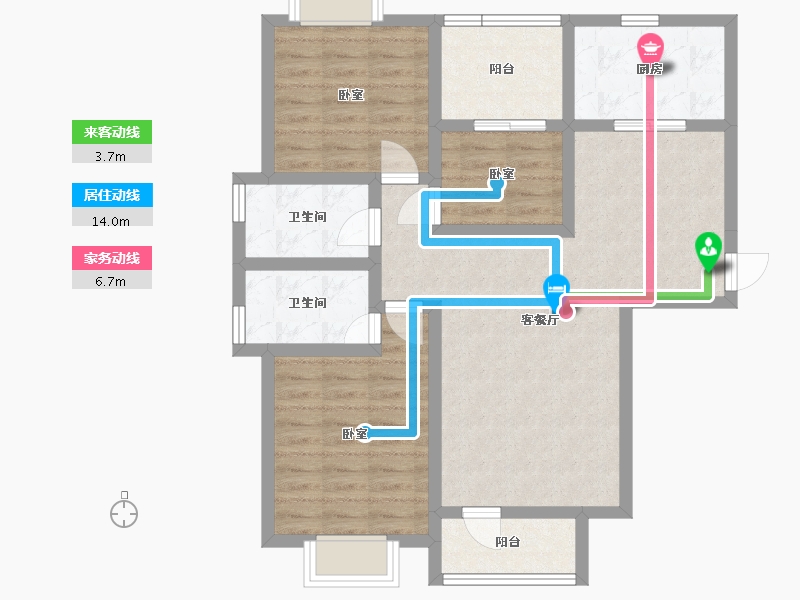 湖北省-武汉市-健龙果壳社区-86.66-户型库-动静线