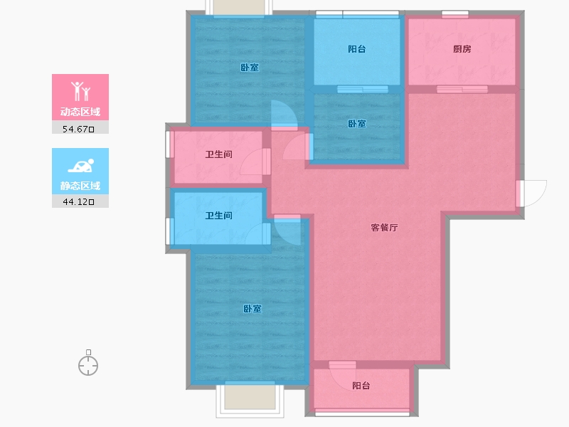 湖北省-武汉市-健龙果壳社区-86.66-户型库-动静分区