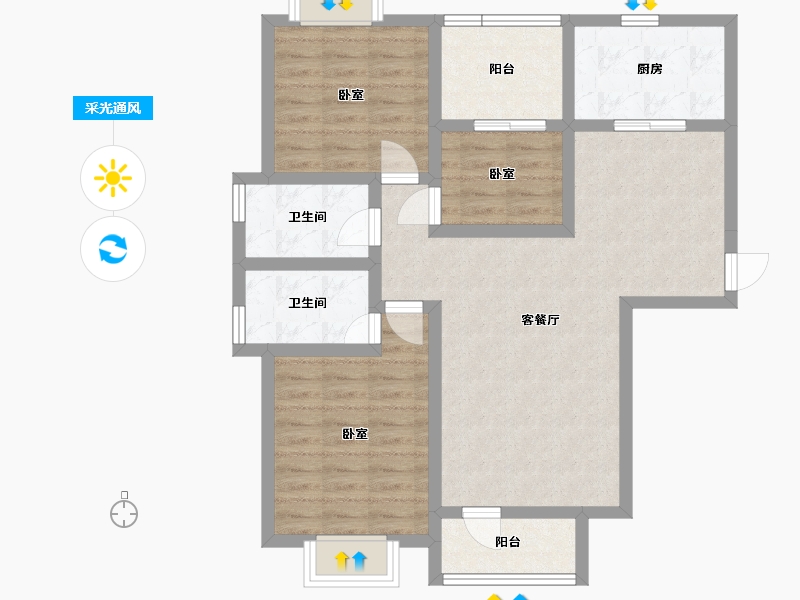 湖北省-武汉市-健龙果壳社区-86.66-户型库-采光通风