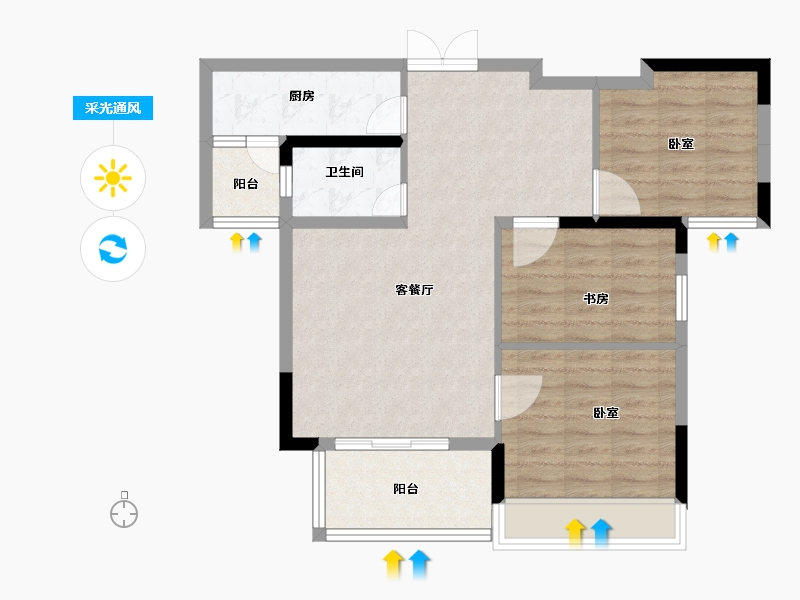 湖南省-岳阳市-锦绣新城-76.27-户型库-采光通风