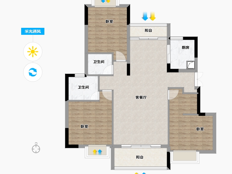 湖南省-岳阳市-云溪大汉新城-102.76-户型库-采光通风