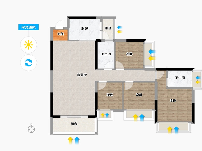 广东省-清远市-云星钱隆御景-94.47-户型库-采光通风