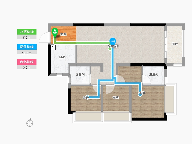 湖南省-长沙市-宁乡美的城-75.31-户型库-动静线