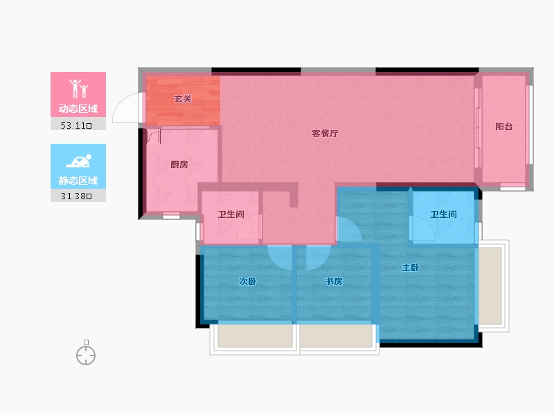 湖南省-长沙市-宁乡美的城-75.31-户型库-动静分区