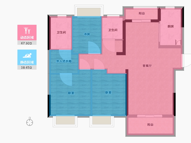 湖北省-武汉市-武地融创金麟壹号-95.77-户型库-动静分区