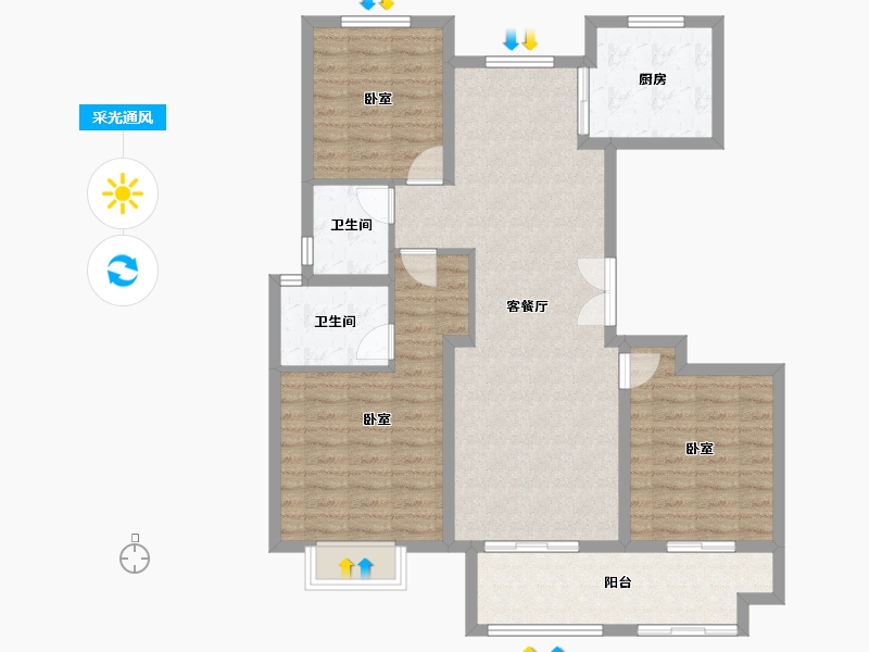 江苏省-南通市-中梁首府-102.36-户型库-采光通风