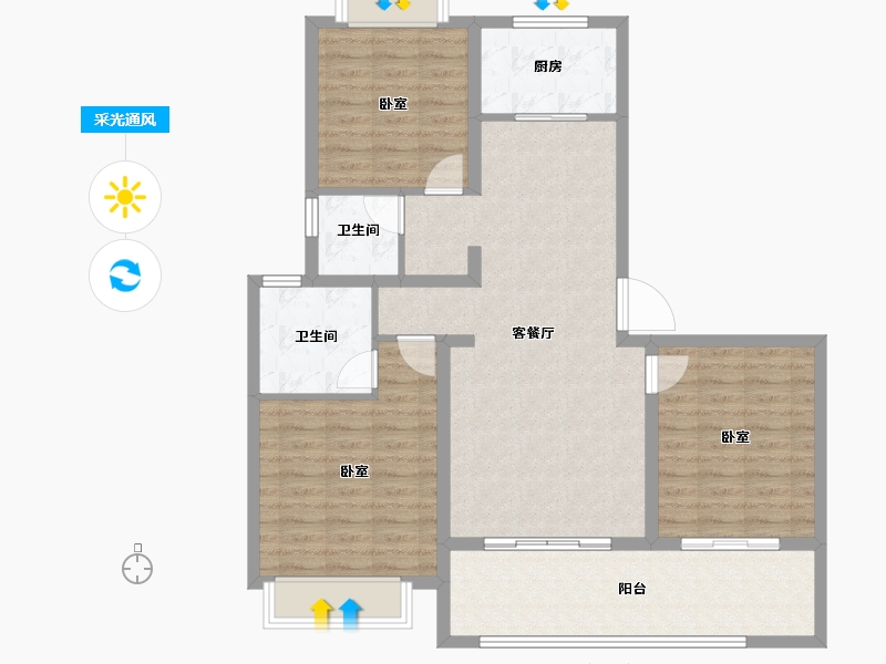 江苏省-南通市-中南世纪花城-103.00-户型库-采光通风