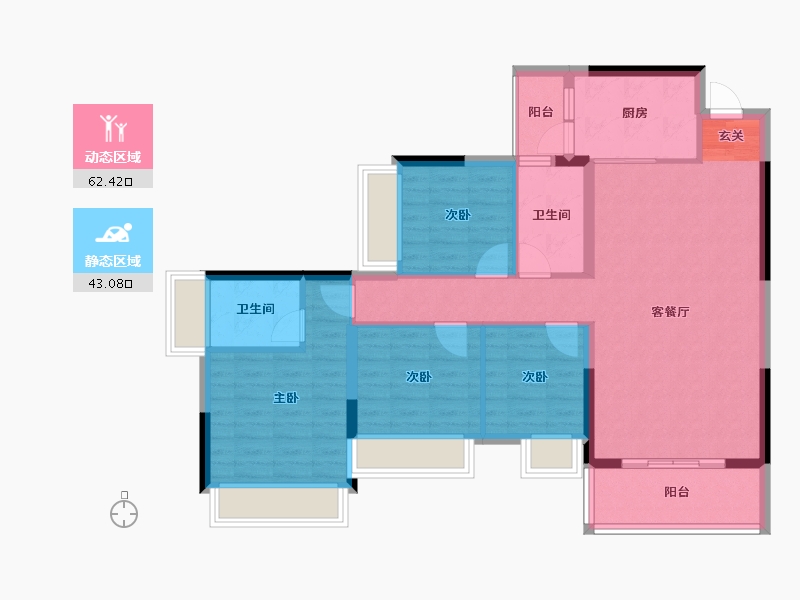 广东省-清远市-云星钱隆御景-94.47-户型库-动静分区