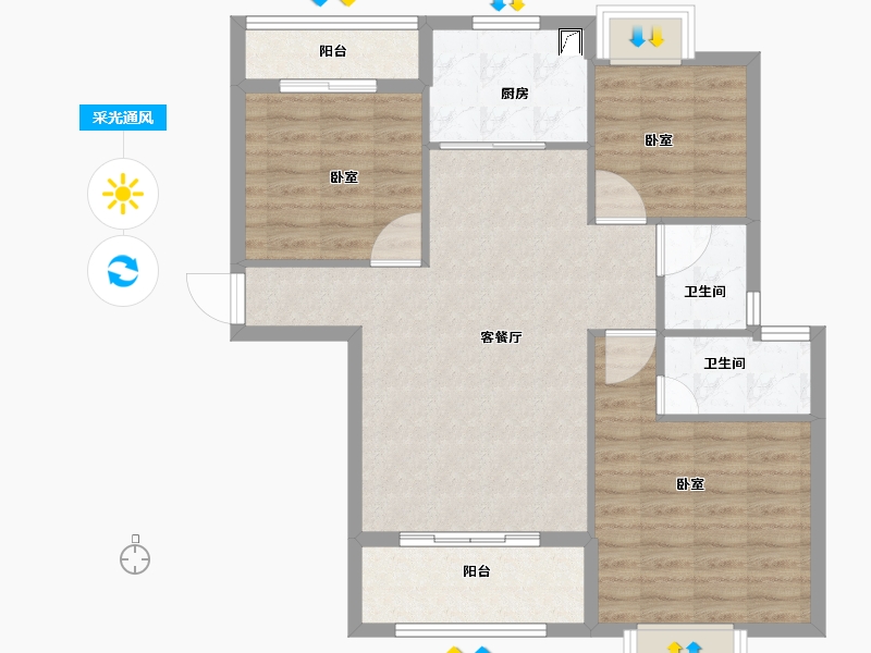 湖北省-孝感市-大悟山水星城-86.00-户型库-采光通风