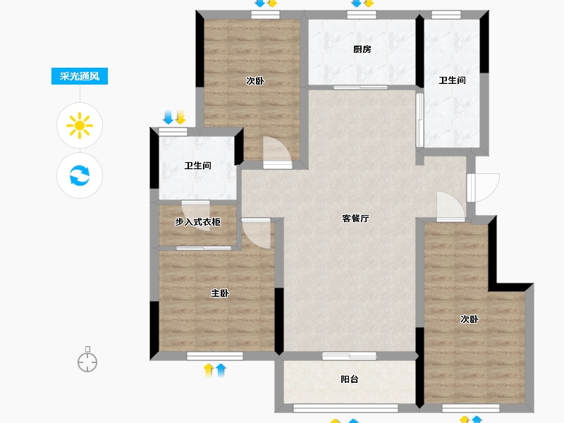 山东省-烟台市-金地格林郡-96.00-户型库-采光通风