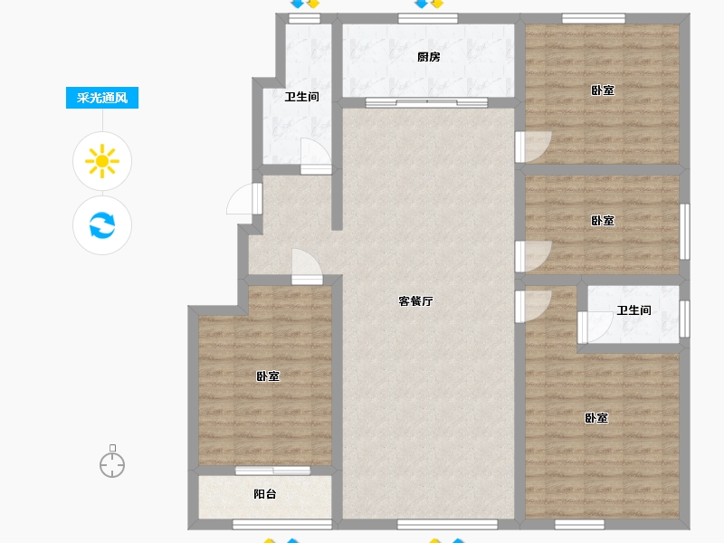 山东省-淄博市-西城华府-129.43-户型库-采光通风