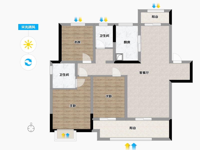 河南省-周口市-淮阳建业城二期-102.00-户型库-采光通风