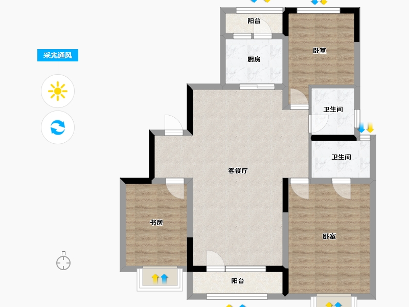 山东省-淄博市-中梁·首府-92.26-户型库-采光通风