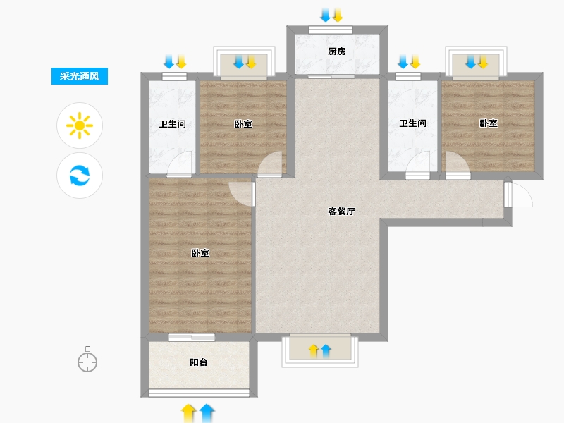 湖北省-孝感市-迎宾花城-87.69-户型库-采光通风