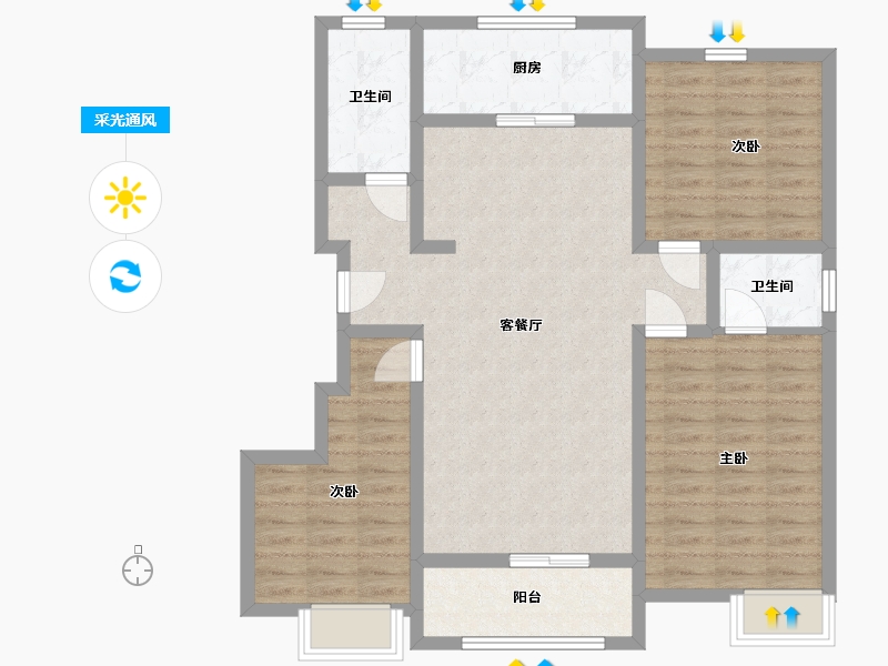 山东省-潍坊市-紫玉兰亭-96.55-户型库-采光通风