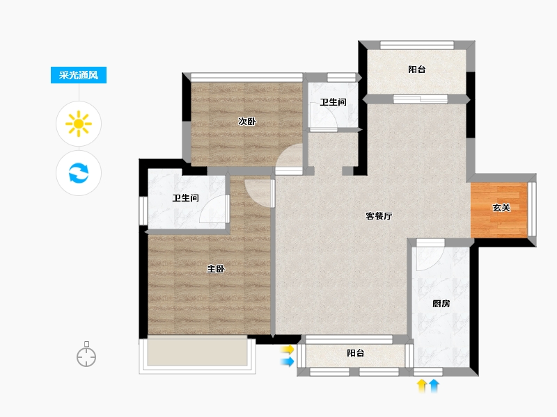 湖南省-长沙市-恒大奥苑-65.87-户型库-采光通风