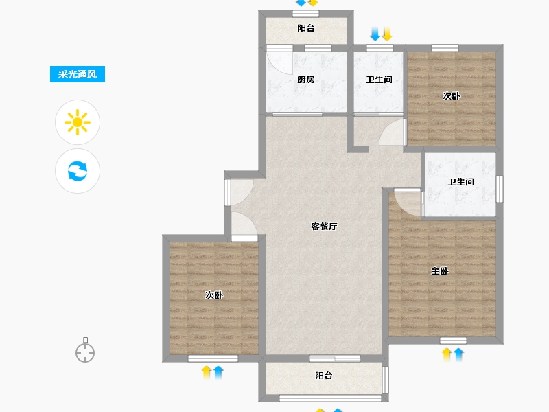 山东省-烟台市-祥和苑棠樾-110.01-户型库-采光通风