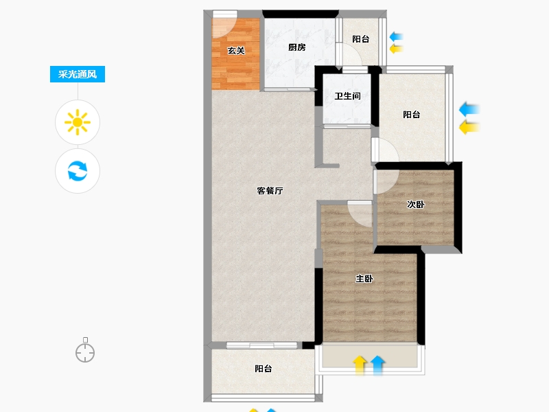 广东省-惠州市-碧桂园紫台-74.40-户型库-采光通风