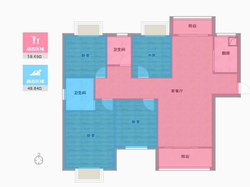 湖南省-长沙市-日盛湖湘花苑住宅-97.72-户型库-动静分区