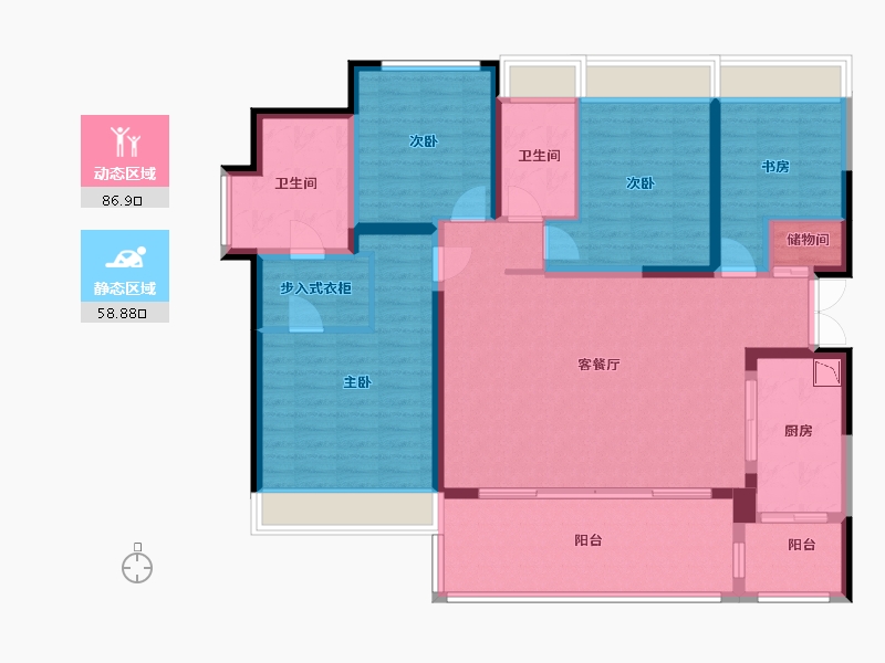 四川省-成都市-招商大魔方玺悦轩-130.58-户型库-动静分区