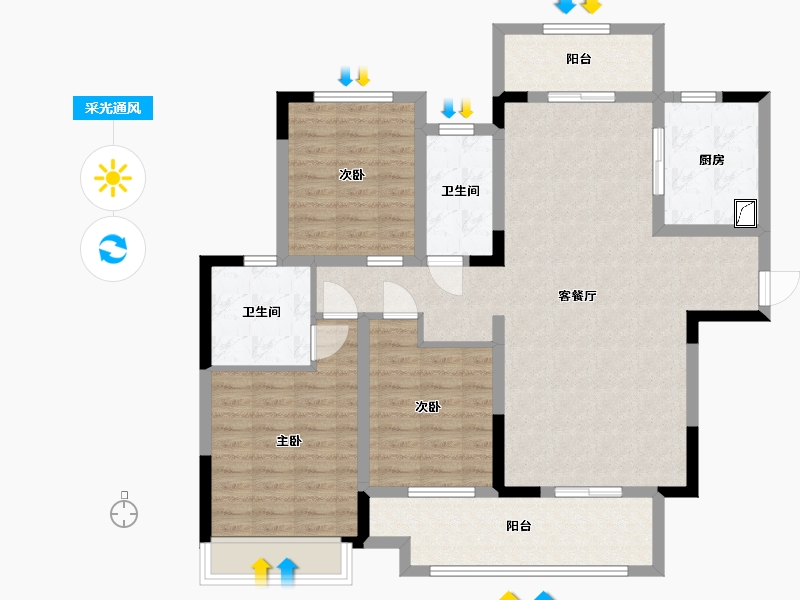 河南省-周口市-建业迎宾上院-107.99-户型库-采光通风