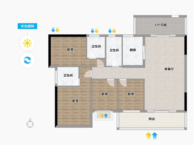 广东省-广州市-雅居乐凯茵又一城-135.70-户型库-采光通风