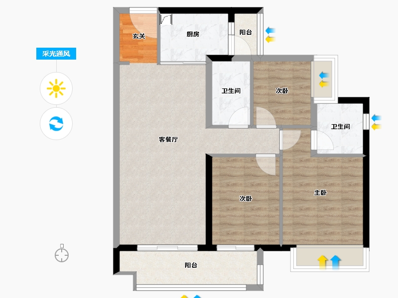 湖南省-长沙市-宁乡美的城-82.52-户型库-采光通风