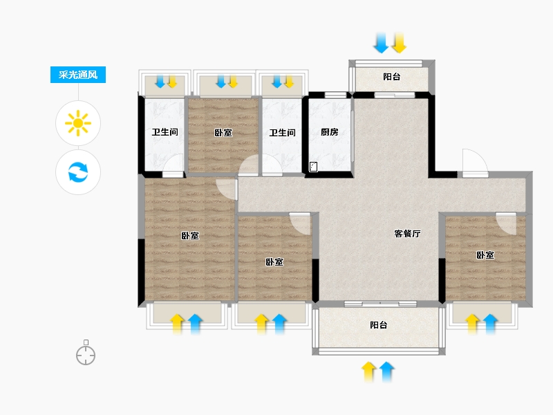 湖北省-孝感市-碧桂园新城华府-105.53-户型库-采光通风