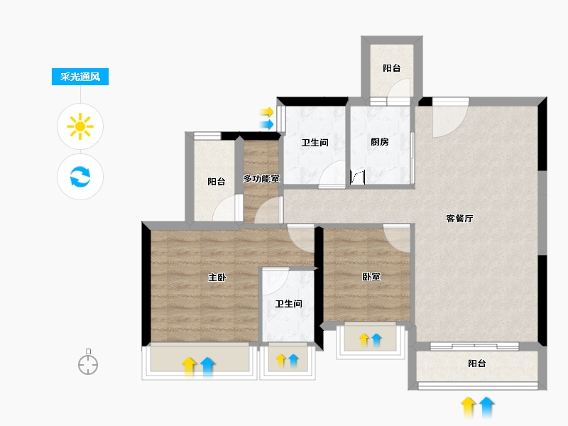 广东省-佛山市-恒福容悦园-70.74-户型库-采光通风