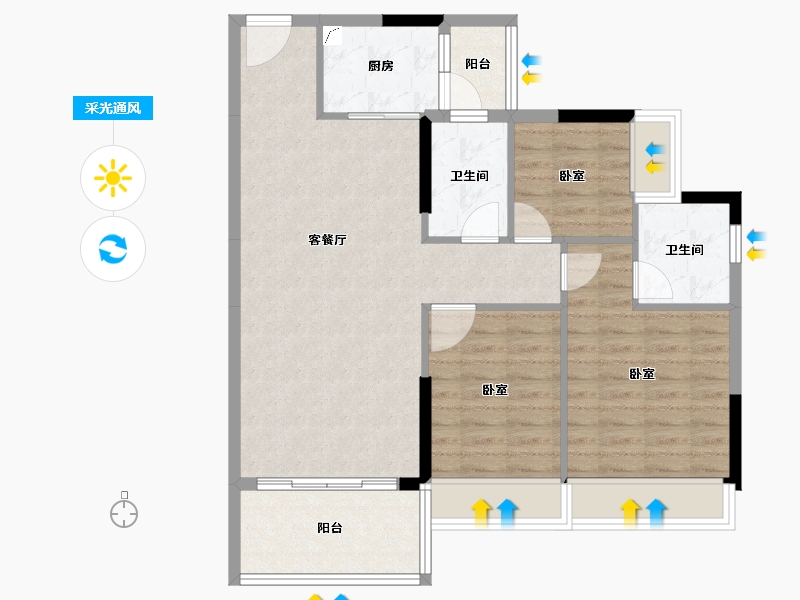 广东省-阳江市-国鼎·中央公园-87.60-户型库-采光通风