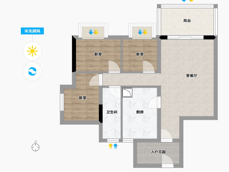 广东省-广州市-顺德时代倾城-65.88-户型库-采光通风