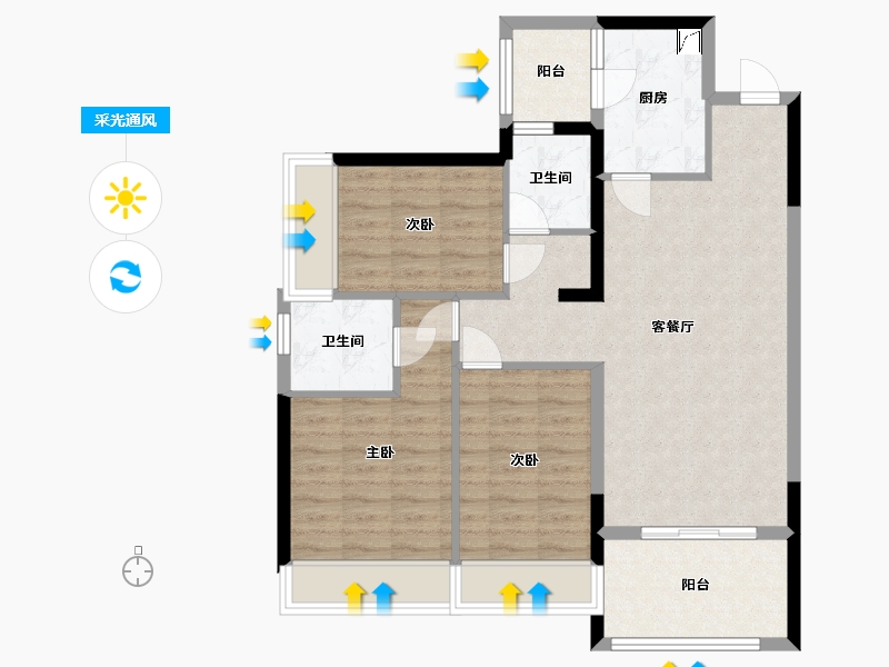 湖南省-常德市-城投·十里外滩-87.20-户型库-采光通风