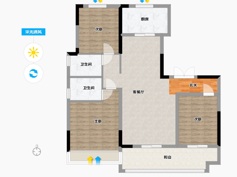 河南省-周口市-品胜阳城府-102.40-户型库-采光通风