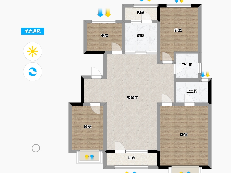 山东省-淄博市-中梁·首府-99.37-户型库-采光通风