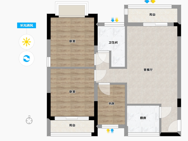 湖北省-武汉市-日月天地-65.27-户型库-采光通风