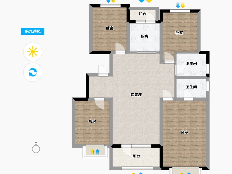 山东省-淄博市-中梁·首府-104.27-户型库-采光通风