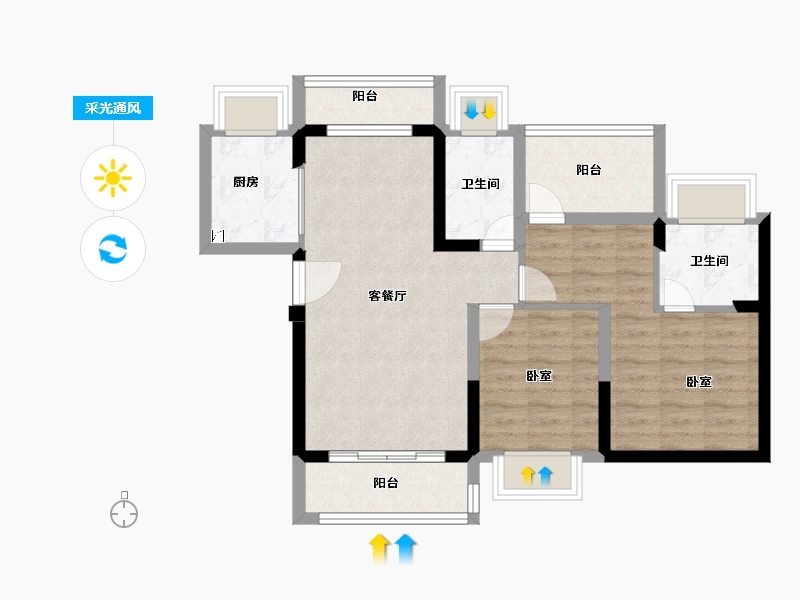 广东省-惠州市-颐安天朗名庭-71.00-户型库-采光通风