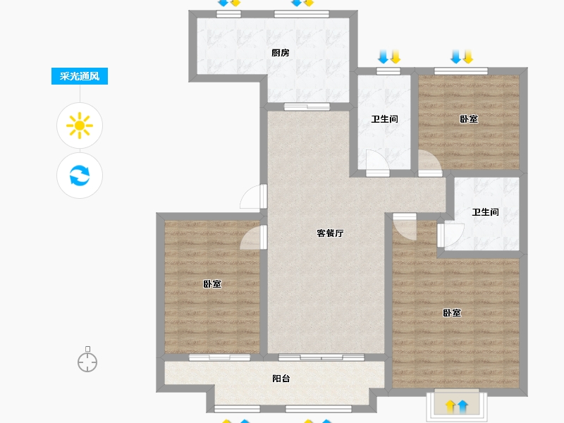 山东省-淄博市-鸿泰花漾城-109.84-户型库-采光通风