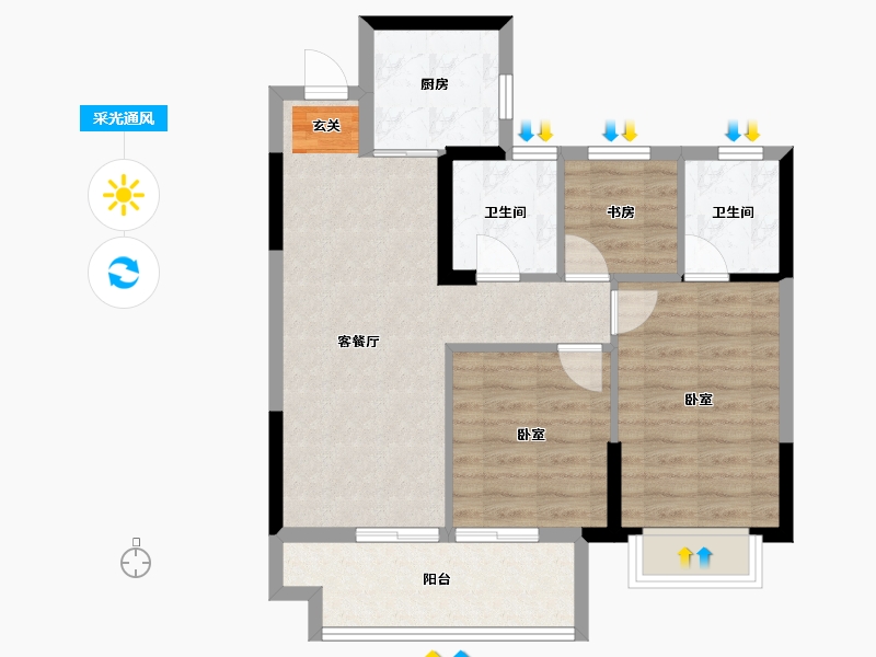 浙江省-嘉兴市-佳源·印象里-71.00-户型库-采光通风