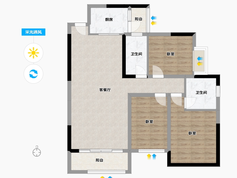 湖南省-衡阳市-凯旋·湖景水岸-90.84-户型库-采光通风