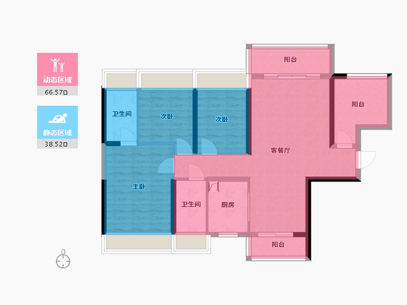 广东省-佛山市-碧桂园凤凰湾晴澜苑-93.35-户型库-动静分区