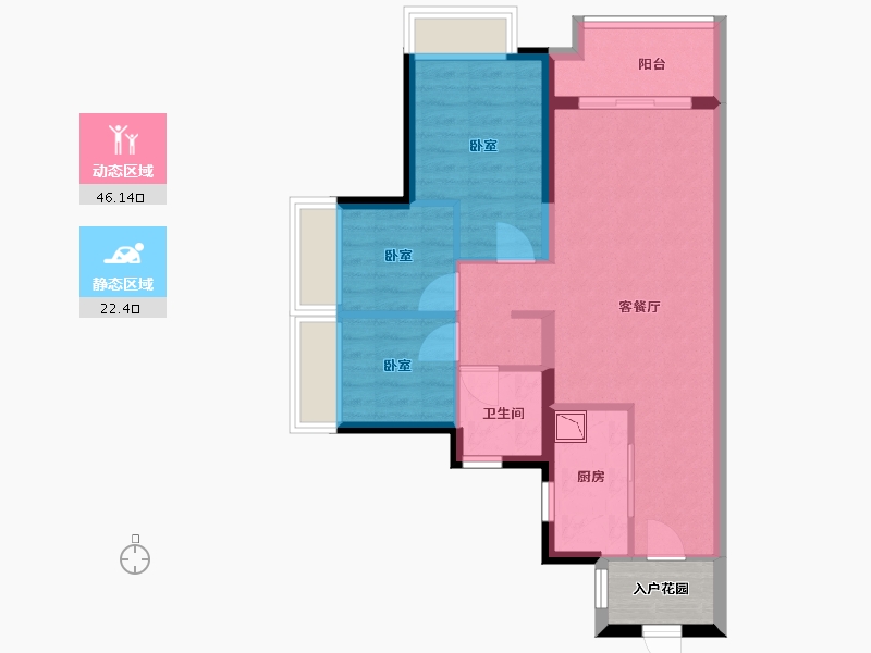 广东省-广州市-绿城顺德杨柳郡-63.66-户型库-动静分区