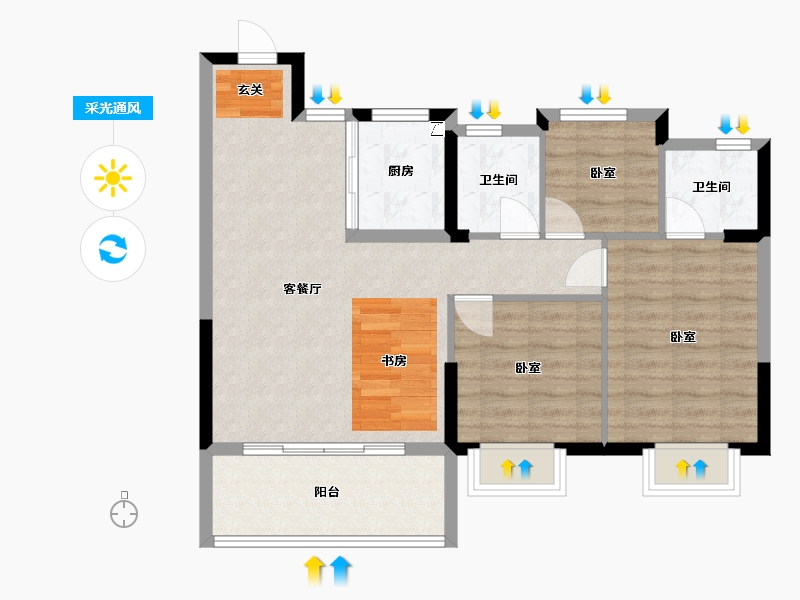 浙江省-嘉兴市-佳源·印象里-78.00-户型库-采光通风