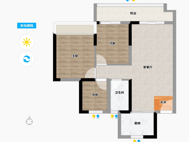 广东省-湛江市-绿地新里海玥公馆-68.00-户型库-采光通风