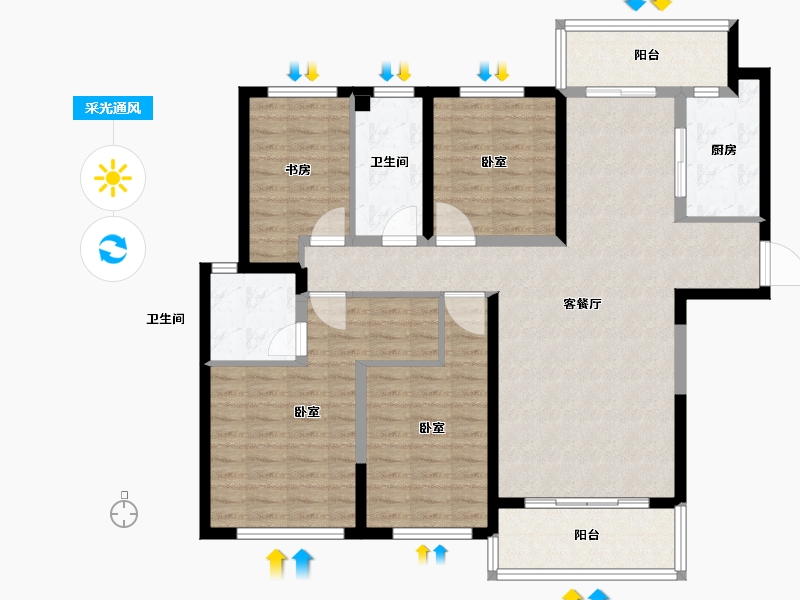 湖南省-长沙市-梅溪湖玺悦-118.38-户型库-采光通风