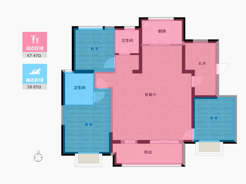 宁夏回族自治区-银川市-万科城市之光-94.38-户型库-动静分区